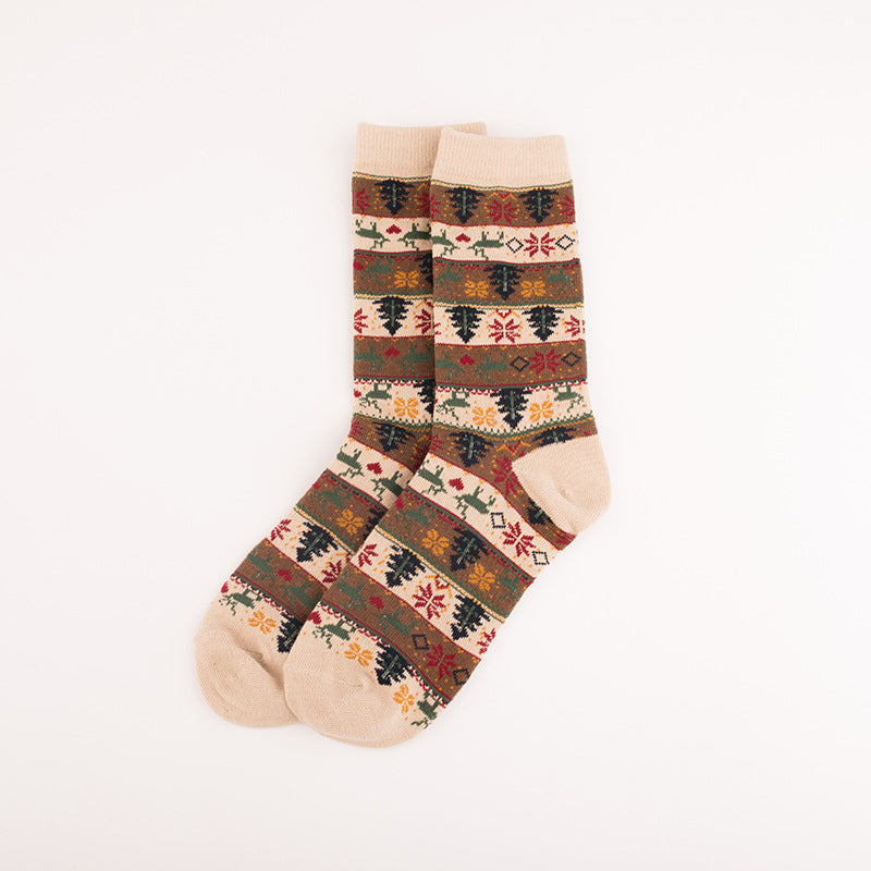 Retro Ethnic Women'S Socks And The Deer Snowflake Cotton Socks