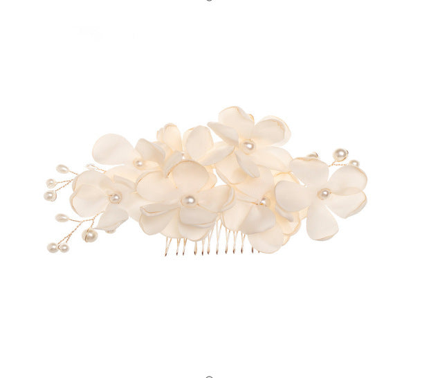Bridal Red Flower Fabric Pearl Hair Comb Wedding Accessory