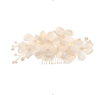 Bridal Red Flower Fabric Pearl Hair Comb Wedding Accessory