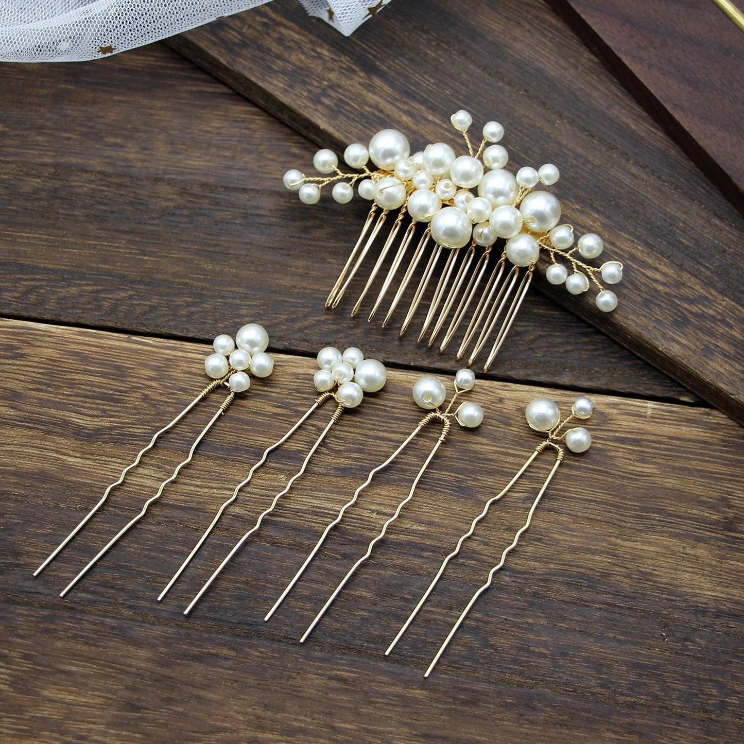 Vintage Baroque Pearl Hair Comb Set for Brides