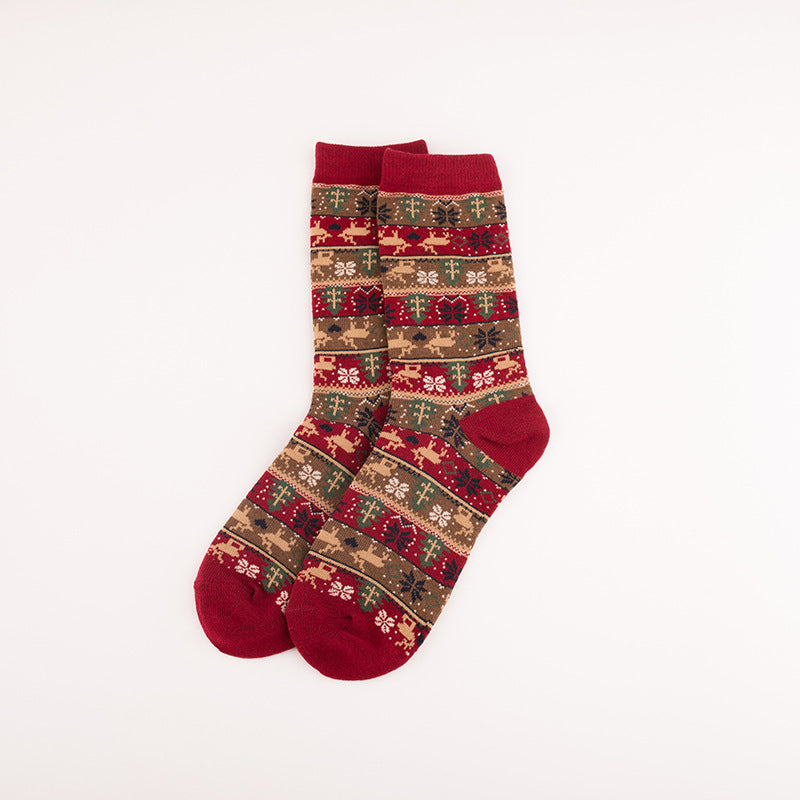 Retro Ethnic Women'S Socks And The Deer Snowflake Cotton Socks