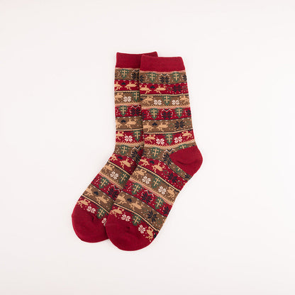 Retro Ethnic Women'S Socks And The Deer Snowflake Cotton Socks
