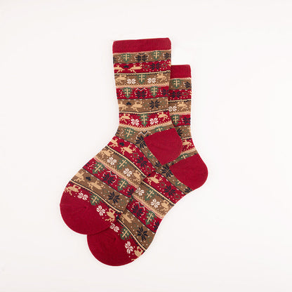 Retro Ethnic Women'S Socks And The Deer Snowflake Cotton Socks