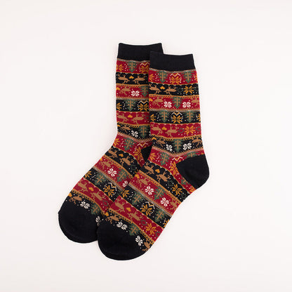 Retro Ethnic Women'S Socks And The Deer Snowflake Cotton Socks