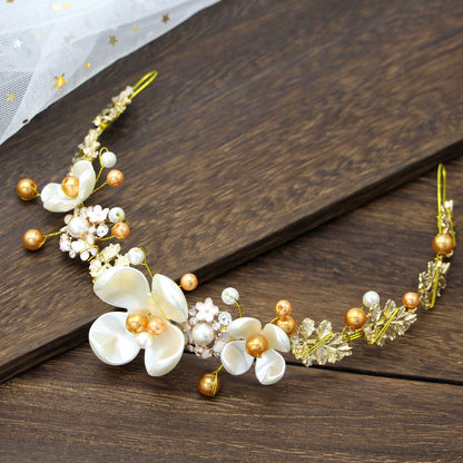 Baroque Pink Pearl Bridal Headpiece Crown Hair Accessories