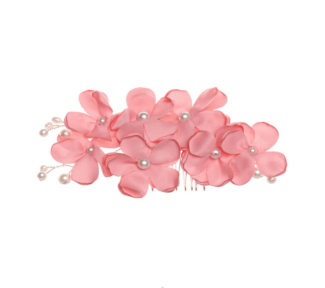 Bridal Red Flower Fabric Pearl Hair Comb Wedding Accessory