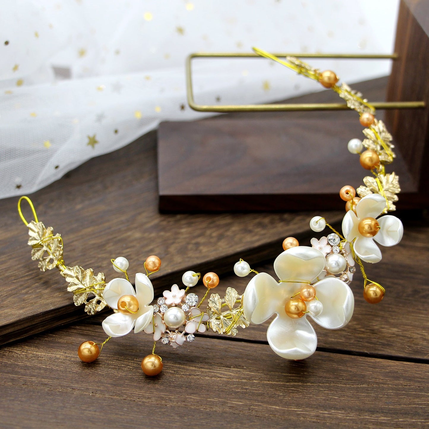 Baroque Pink Pearl Bridal Headpiece Crown Hair Accessories
