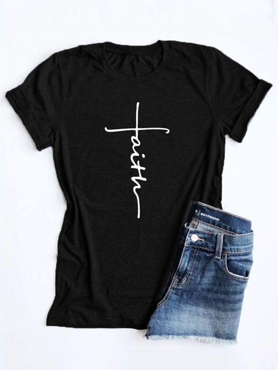 Letter Printed Crew Neck Cotton Short Sleeve T-Shirt