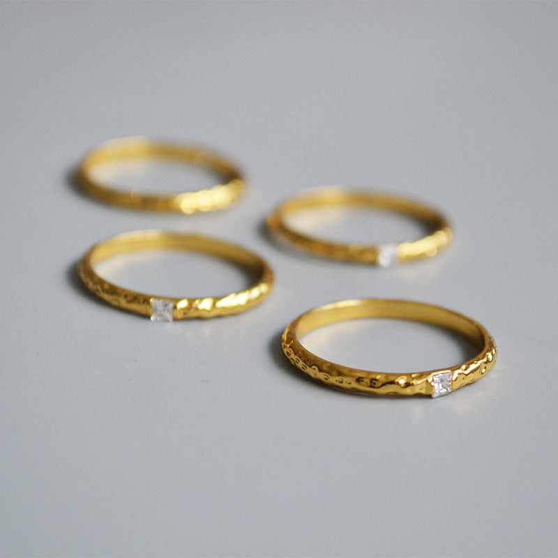 Vintage Gold Plated Rhinestone Thin Ring