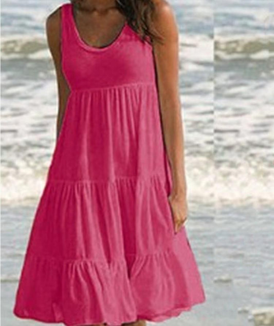 2021 Solid Color Beach Dress Women'S 8-Color 8-Size Sleeveless Round Neck Patchwork Large Swing Beach Skirt In Stock