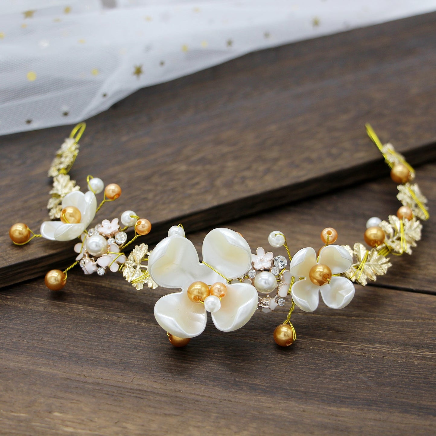 Baroque Pink Pearl Bridal Headpiece Crown Hair Accessories