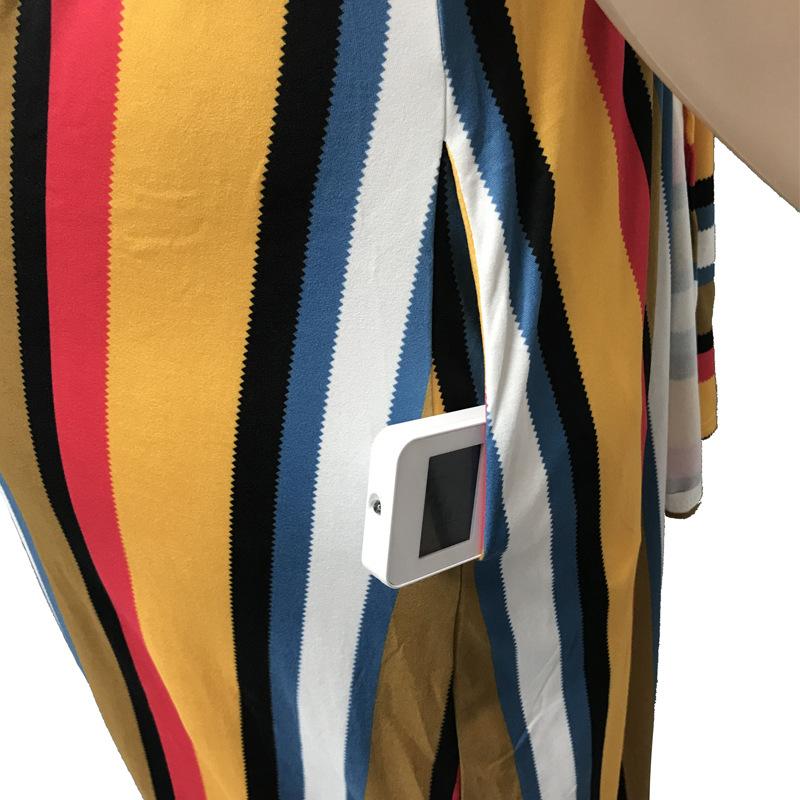Large Women'S Stripe Loose Dress With Belt And Suspender Summer