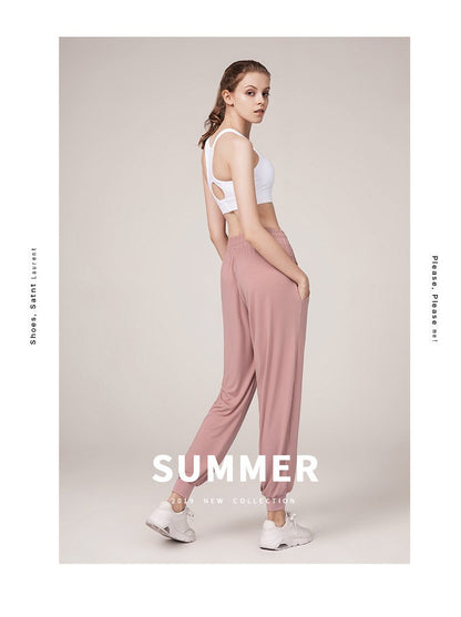 Quick Drying Loose Fit Slim Sweatpants Women'S Legged Running Fitness Solid Color Pocket High Waist Casual Yoga Pants