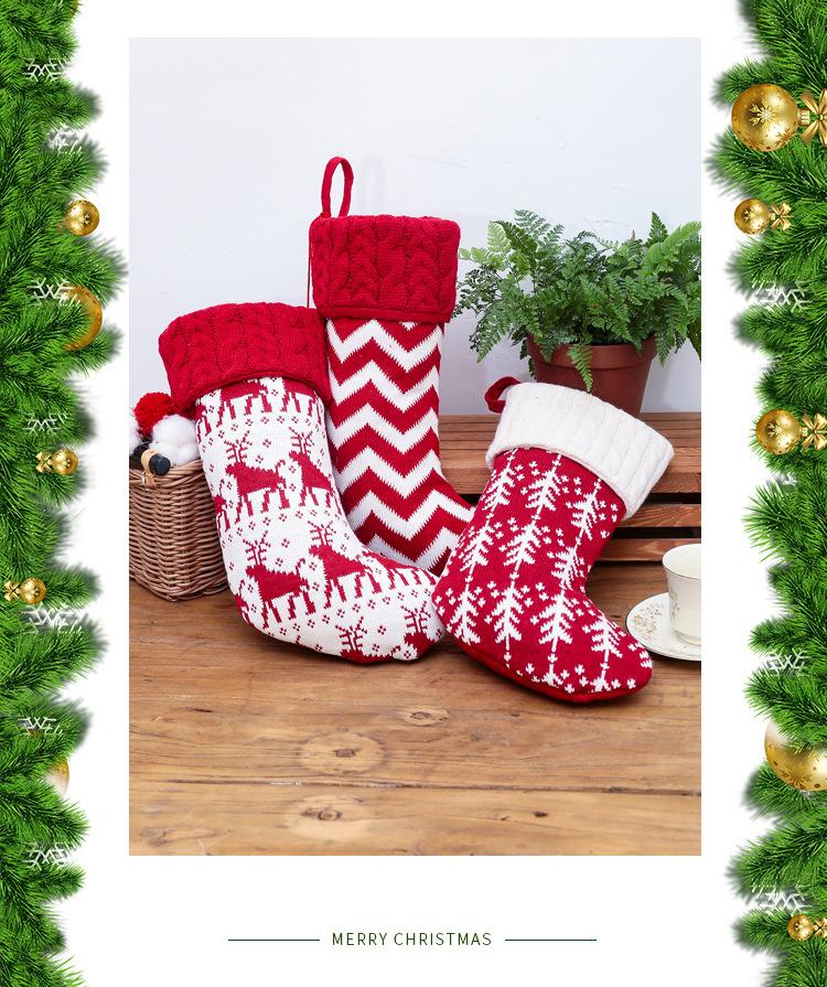 Christmas Ornaments Knitted Christmas Stockings Woolen Socks Red And White Elk Gift Bags Children'S Gift Bags