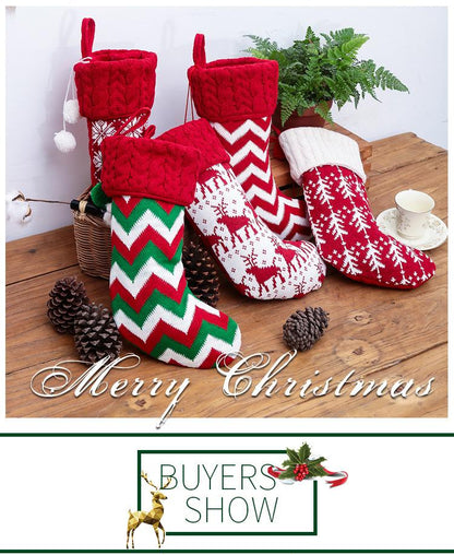Christmas Ornaments Knitted Christmas Stockings Woolen Socks Red And White Elk Gift Bags Children'S Gift Bags