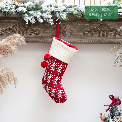 Christmas Ornaments Knitted Christmas Stockings Woolen Socks Red And White Elk Gift Bags Children'S Gift Bags
