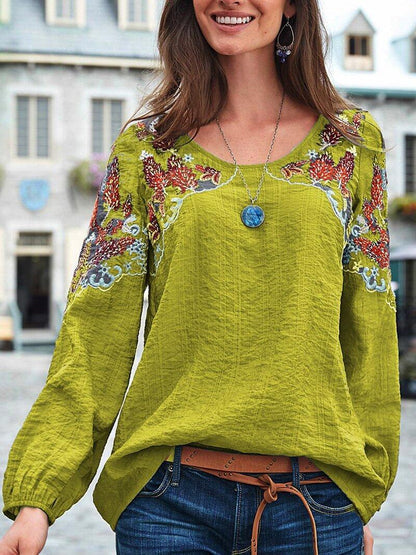 New Spring/Summer Casual Loose Fitting Women'S Embroidered Ethnic Style Top