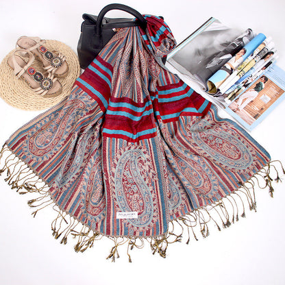 Ethnic Style Long Scarf Nepal Jacquard Fringed Cotton Ladies Shawl Scarf