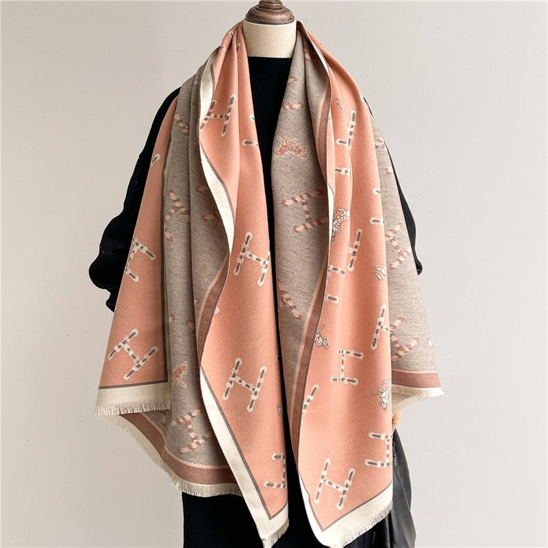 Jacquard Fringed Cashmere-Like Scarf