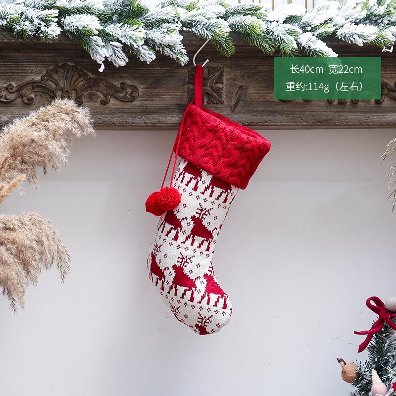 Christmas Ornaments Knitted Christmas Stockings Woolen Socks Red And White Elk Gift Bags Children'S Gift Bags