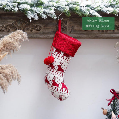 Christmas Ornaments Knitted Christmas Stockings Woolen Socks Red And White Elk Gift Bags Children'S Gift Bags