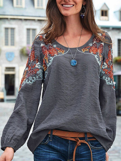 New Spring/Summer Casual Loose Fitting Women'S Embroidered Ethnic Style Top