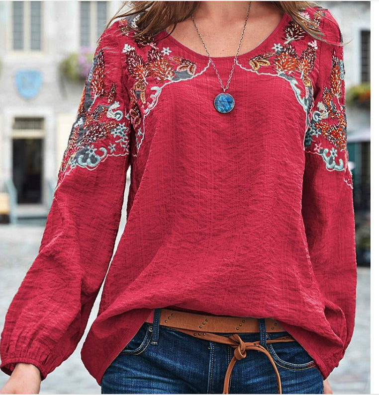 New Spring/Summer Casual Loose Fitting Women'S Embroidered Ethnic Style Top