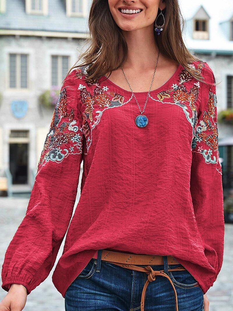 New Spring/Summer Casual Loose Fitting Women'S Embroidered Ethnic Style Top