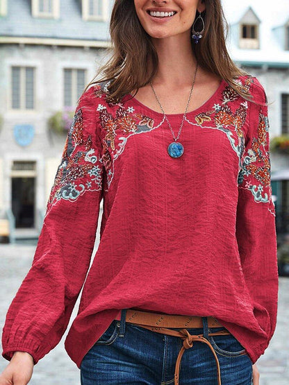 New Spring/Summer Casual Loose Fitting Women'S Embroidered Ethnic Style Top