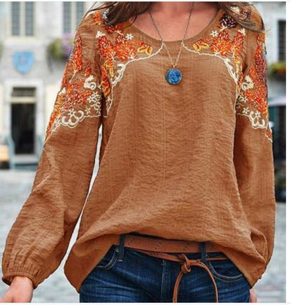 New Spring/Summer Casual Loose Fitting Women'S Embroidered Ethnic Style Top
