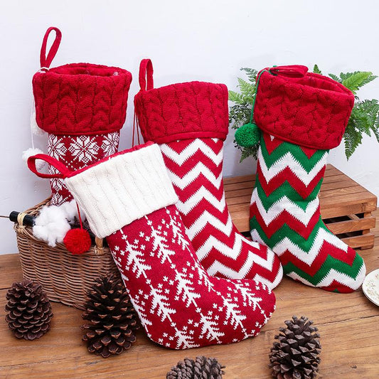 Christmas Ornaments Knitted Christmas Stockings Woolen Socks Red And White Elk Gift Bags Children'S Gift Bags