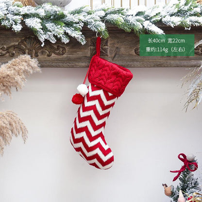 Christmas Ornaments Knitted Christmas Stockings Woolen Socks Red And White Elk Gift Bags Children'S Gift Bags