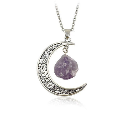 Natural Stone Crystal Necklace Vintage Moon Alloy Sweater Chain