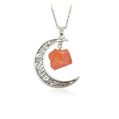Natural Stone Crystal Necklace Vintage Moon Alloy Sweater Chain
