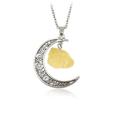 Natural Stone Crystal Necklace Vintage Moon Alloy Sweater Chain