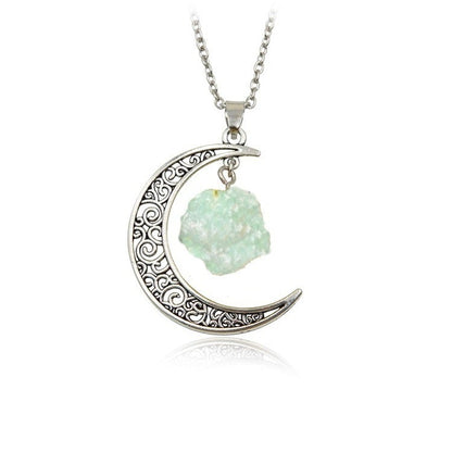Natural Stone Crystal Necklace Vintage Moon Alloy Sweater Chain