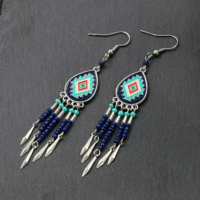 Alloy Earringsbohemian Oval Hand-Woven Beaded Tassel Earrings