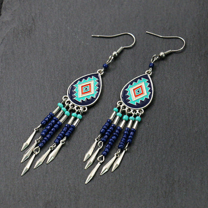 Alloy Earringsbohemian Oval Hand-Woven Beaded Tassel Earrings