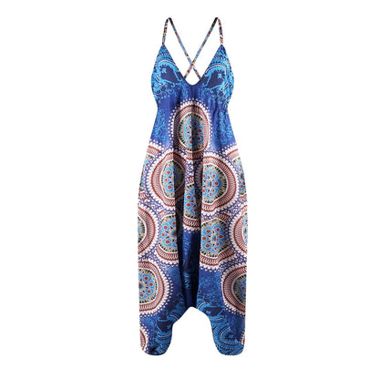 Loose Digital Print Women'S Casual Open Back Sexy Jumpsuit