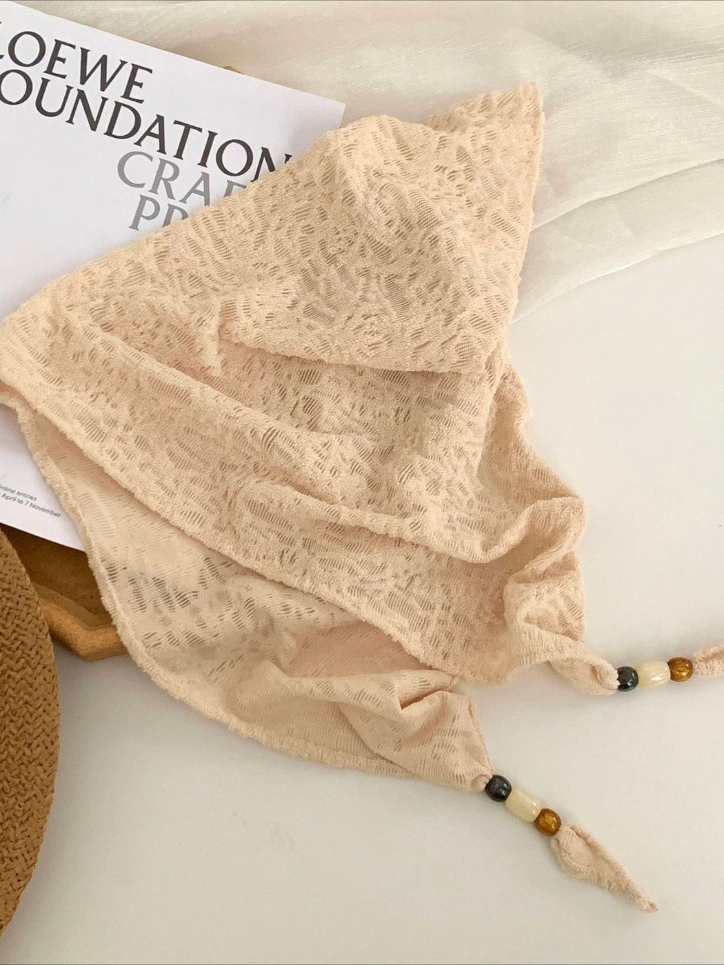 Scarvii - Korean Style Scarf Shawl with Wood Bead Trim