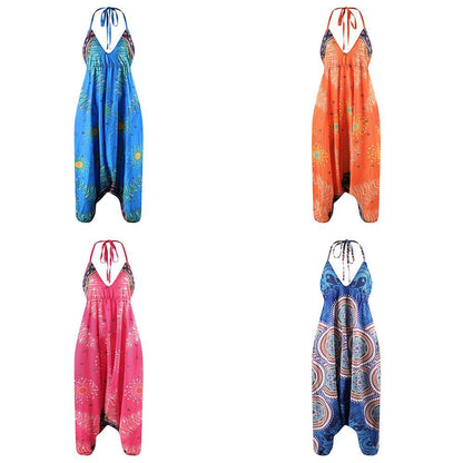 Loose Digital Print Women'S Casual Open Back Sexy Jumpsuit