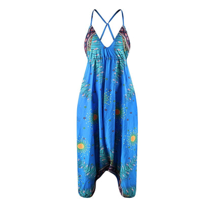 Loose Digital Print Women'S Casual Open Back Sexy Jumpsuit
