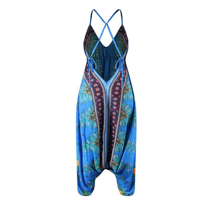 Loose Digital Print Women'S Casual Open Back Sexy Jumpsuit