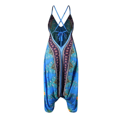 Loose Digital Print Women'S Casual Open Back Sexy Jumpsuit