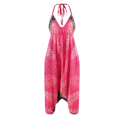 Loose Digital Print Women'S Casual Open Back Sexy Jumpsuit