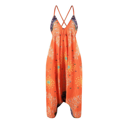 Loose Digital Print Women'S Casual Open Back Sexy Jumpsuit