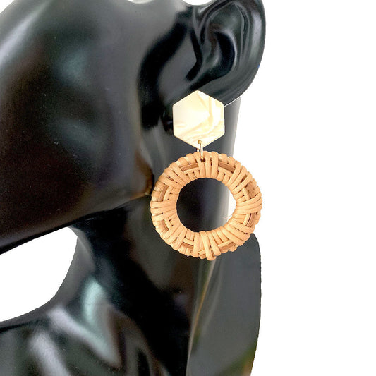 Vintage Hellow Round Rattan Handmade Earrings