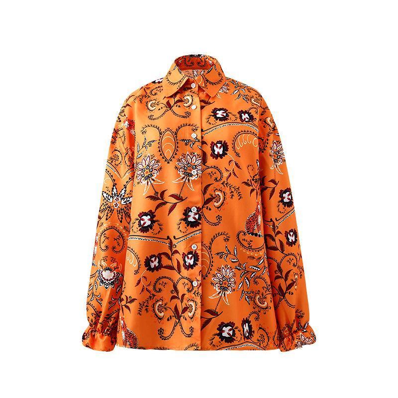 Boho Floral Printed Women Autumn Button Lapel Collar Long Sleeve Loose Shirt Blouse