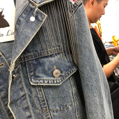 National Wind Thai Heavy Duty Embroidery Stitching Flow Su Loose Long-Sleeved Denim Jacket