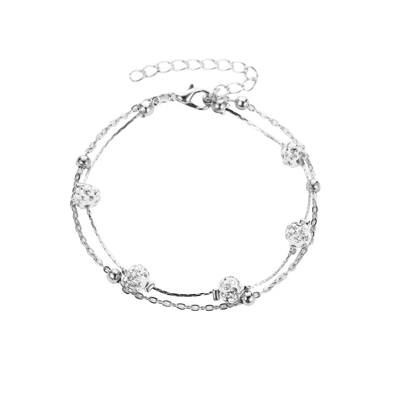 Simple Rhinestone Layered Chain Anklets